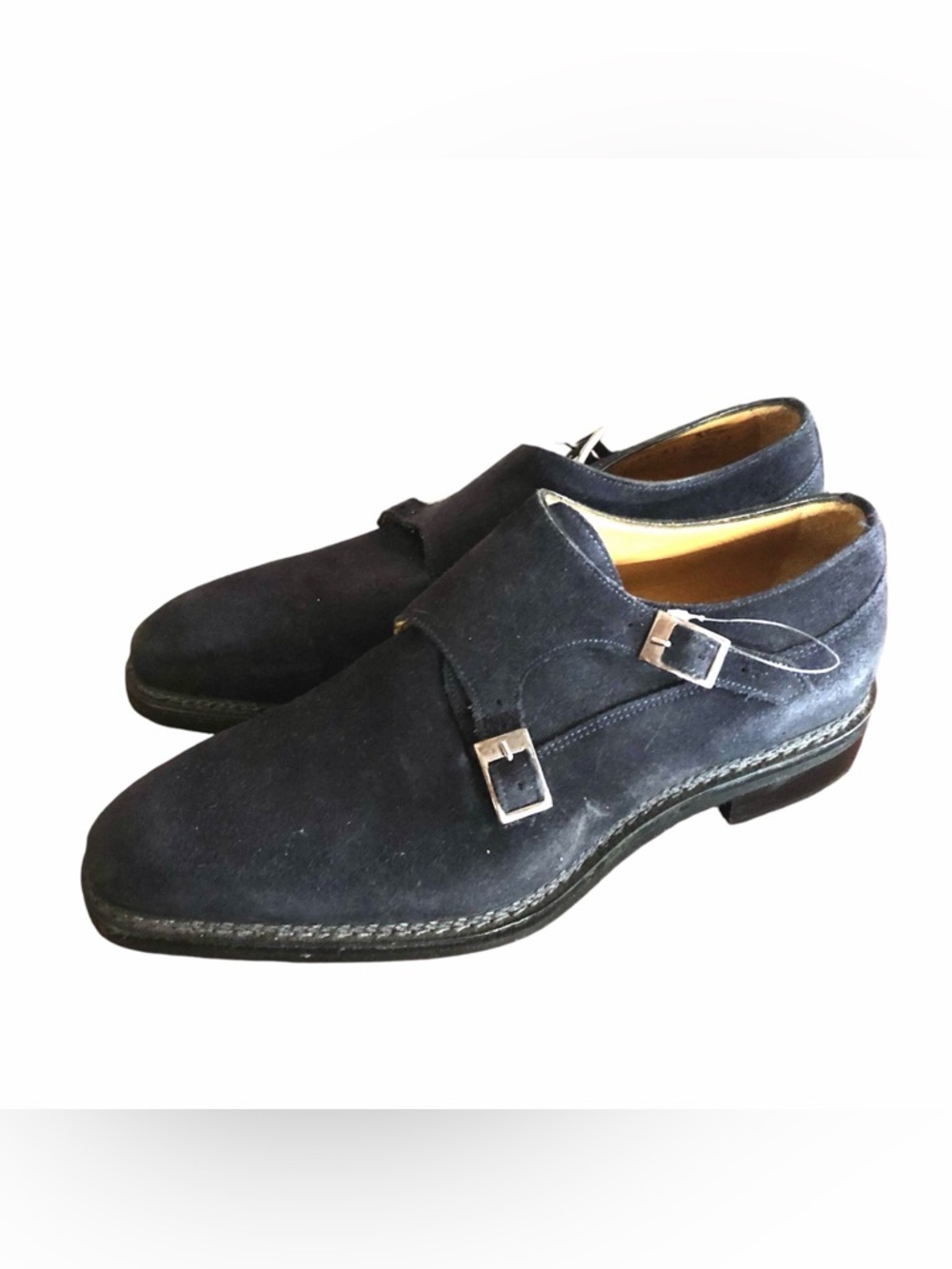 Men’s Jose Real Shoes Nordve Double Monk Black Suede Oxford Italian Leather Sz 8